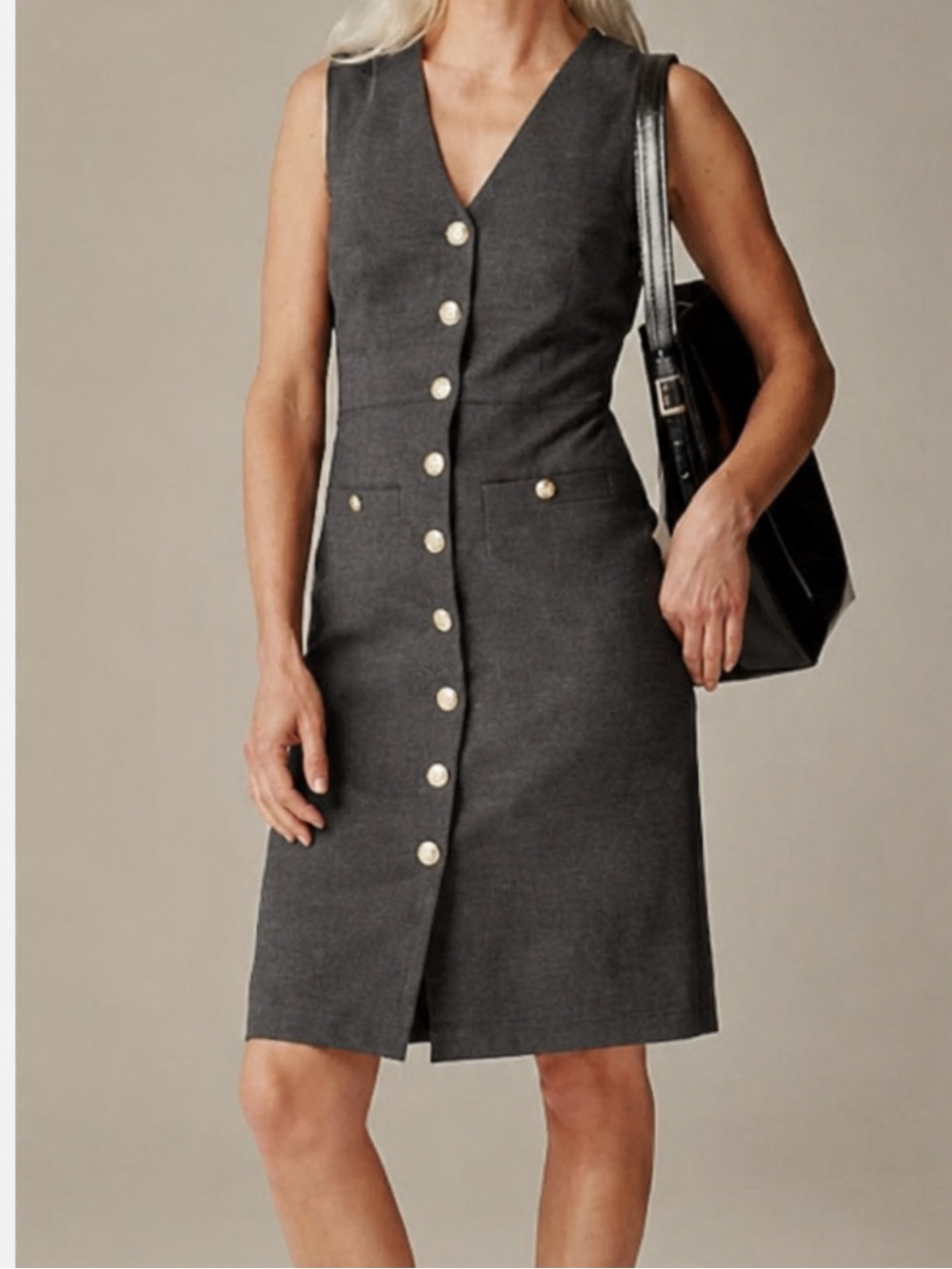 J.Crew Buttoned sheath dress in Italian stretch wool blend Chacoal Grey 12